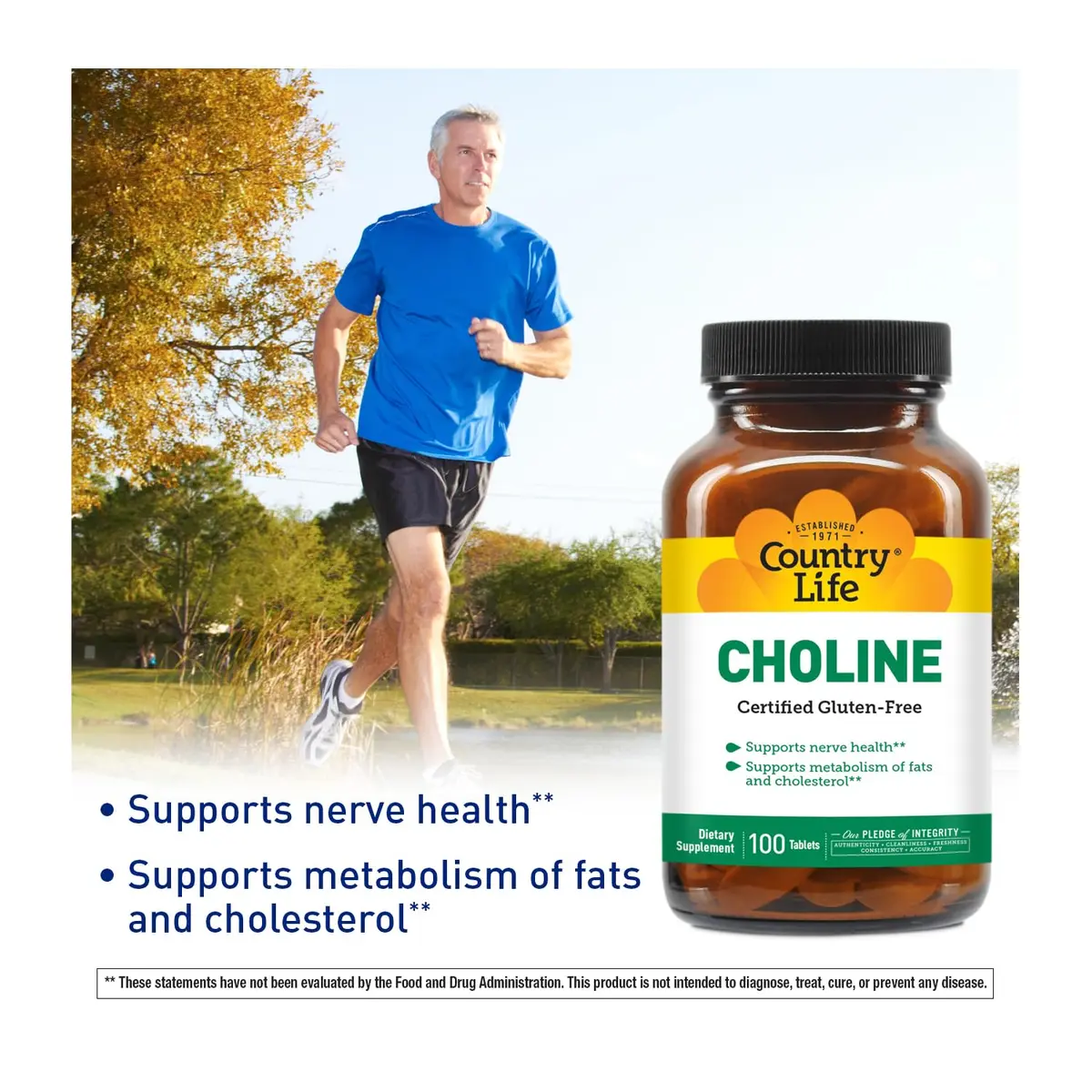 Country Life Choline 266mg Vegan Gluten Free Halal Tablets 100 Count | Supports Nerve Health & Metabolism - view 2