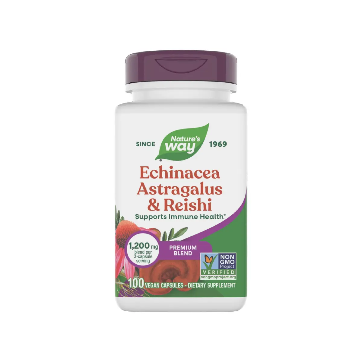 Nature's Way Echinacea, Astragalus & Reishi Immune Blend, 100 Capsules | Supports Immune Health & Wellness - main product image