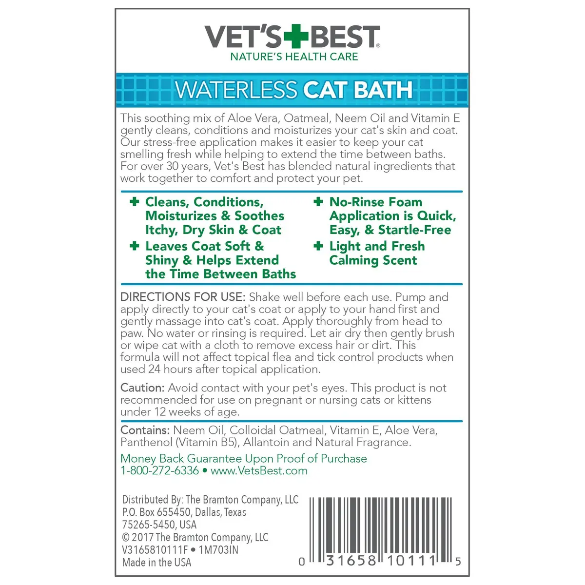 Vet's Best Waterless Cat Bath Dry Shampoo 4 oz | No-Rinse Formula for Sensitive Skin - view 3