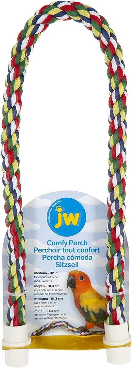 JW Pet Comfy Perch for Birds Flexible Multi-color Rope, Medium - 32" Length | Stimulates & Supports Bird Feet - main product image