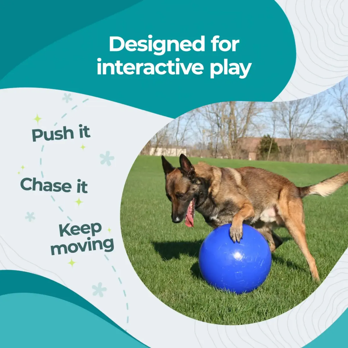 Jolly Pets Push-n-Play Ball Dog Toy 6 Inches Medium Blue | Durable Floating Fetch Toy for Energetic Dogs - view 4