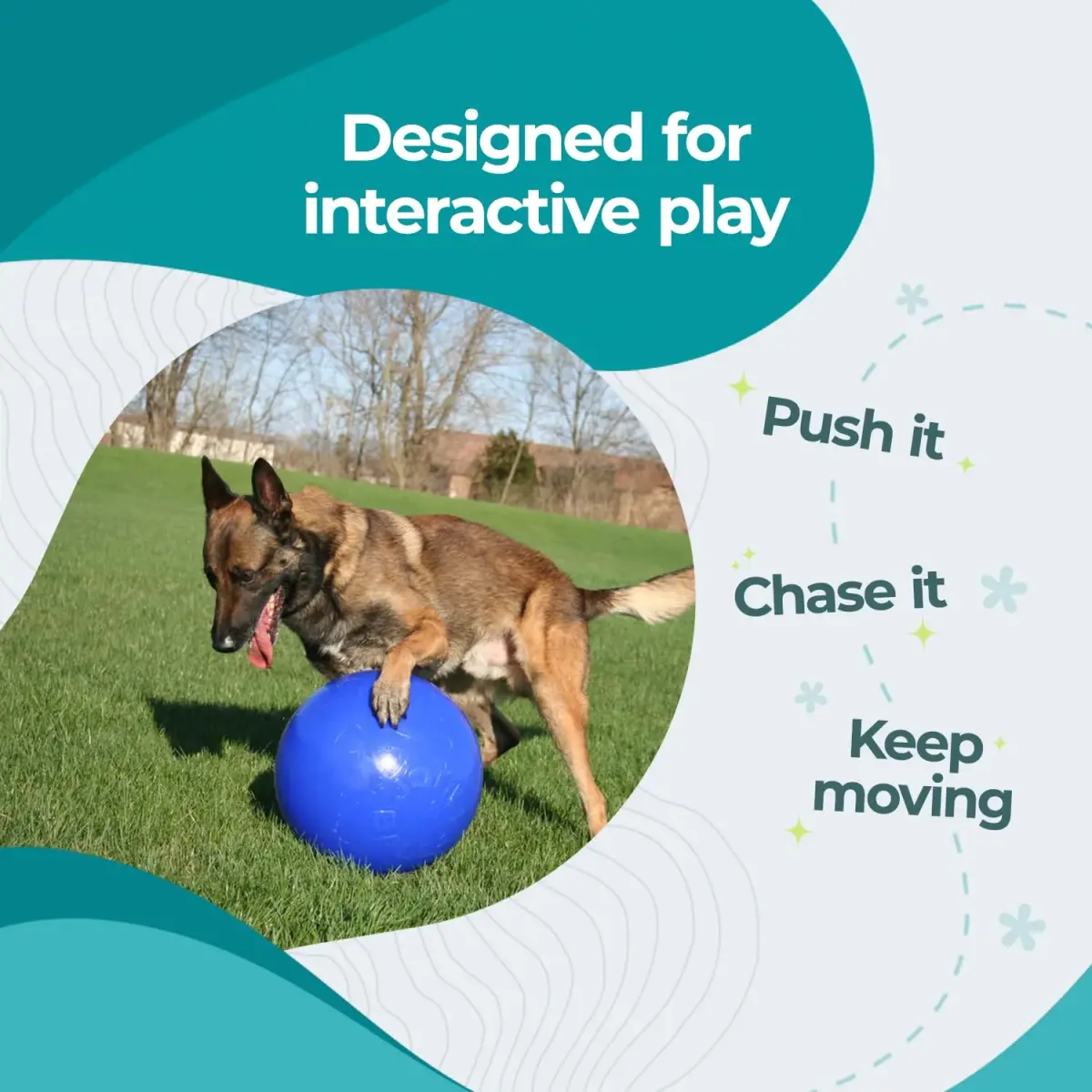 Jolly Pets Push-n-Play Ball Dog Toy 10 Inches Large Blue | Heavy Duty for Large Dogs - view 3