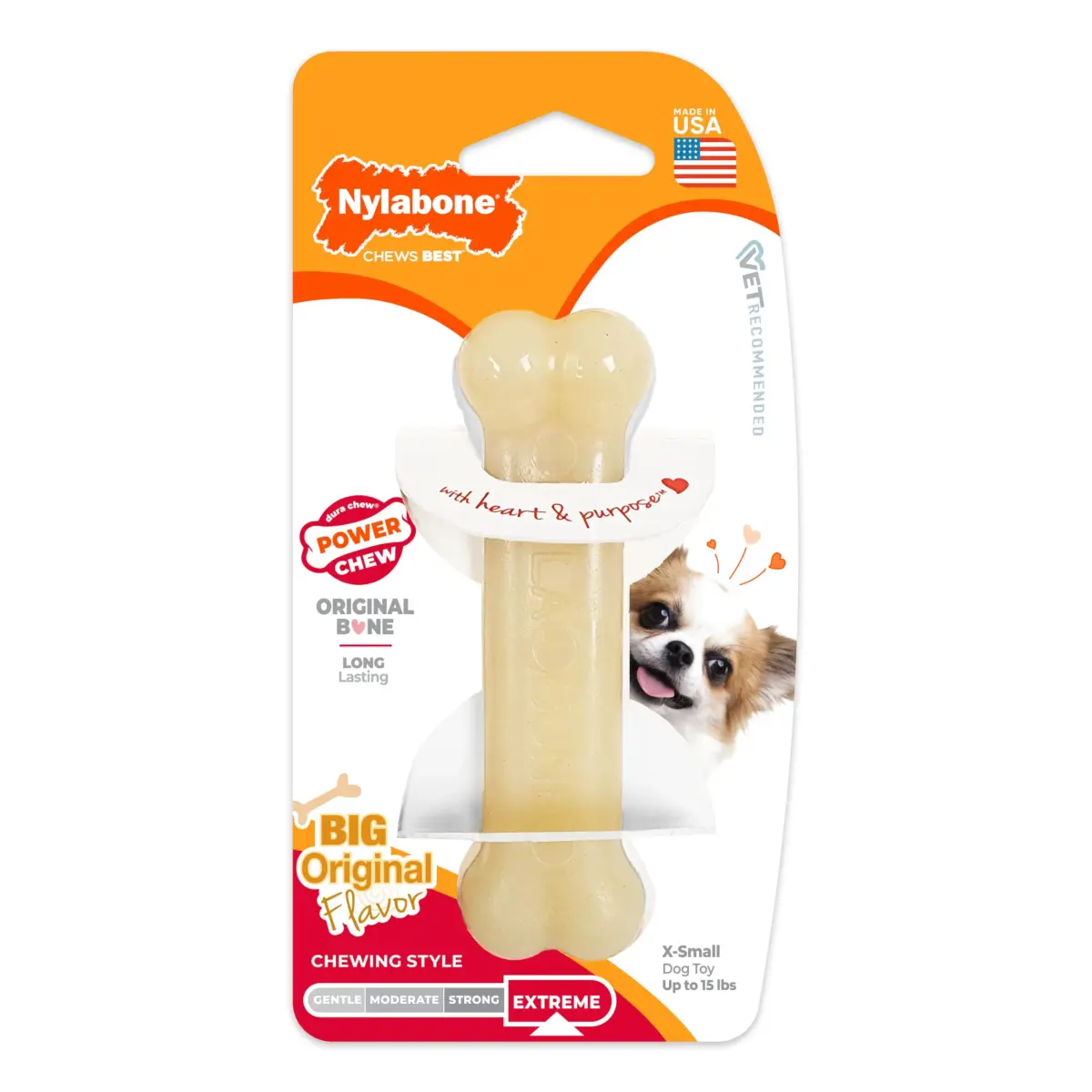 Nylabone Power Chew Original Bone Dog Chew Toy, X-Small | Durable Nylon Chew for Dogs Up to 15 lbs - main product image