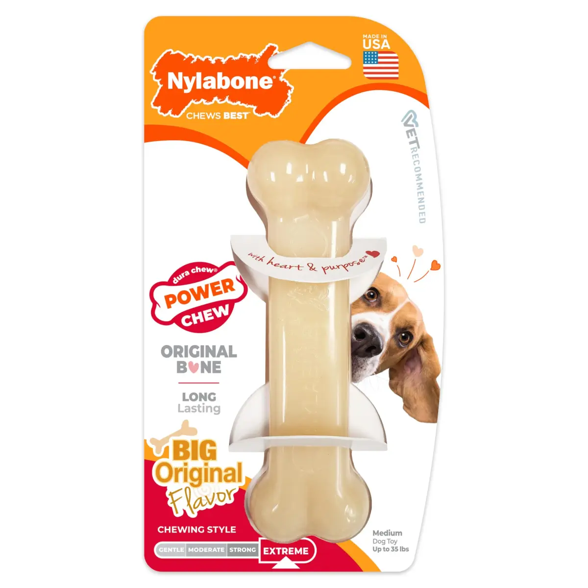 Nylabone Power Chew Original Bone Dog Chew Toy, Medium, 47g (1.66 oz) | Durable Nylon for Aggressive Chewers - main product image