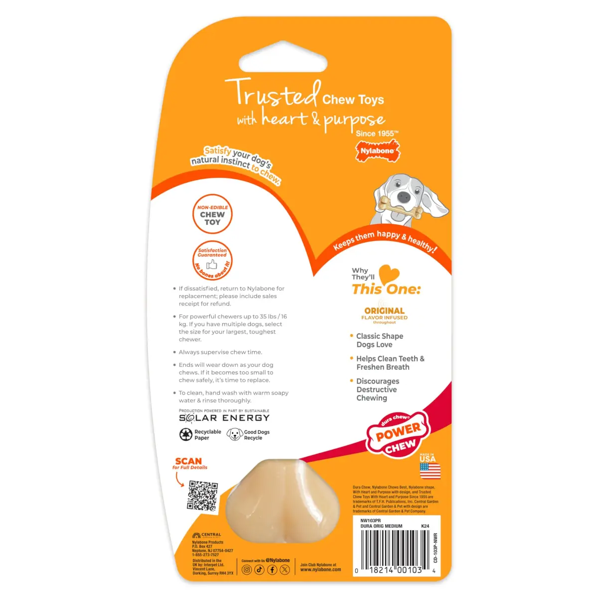 Nylabone Power Chew Original Bone Dog Chew Toy, Medium, 47g (1.66 oz) | Durable Nylon for Aggressive Chewers - view 8