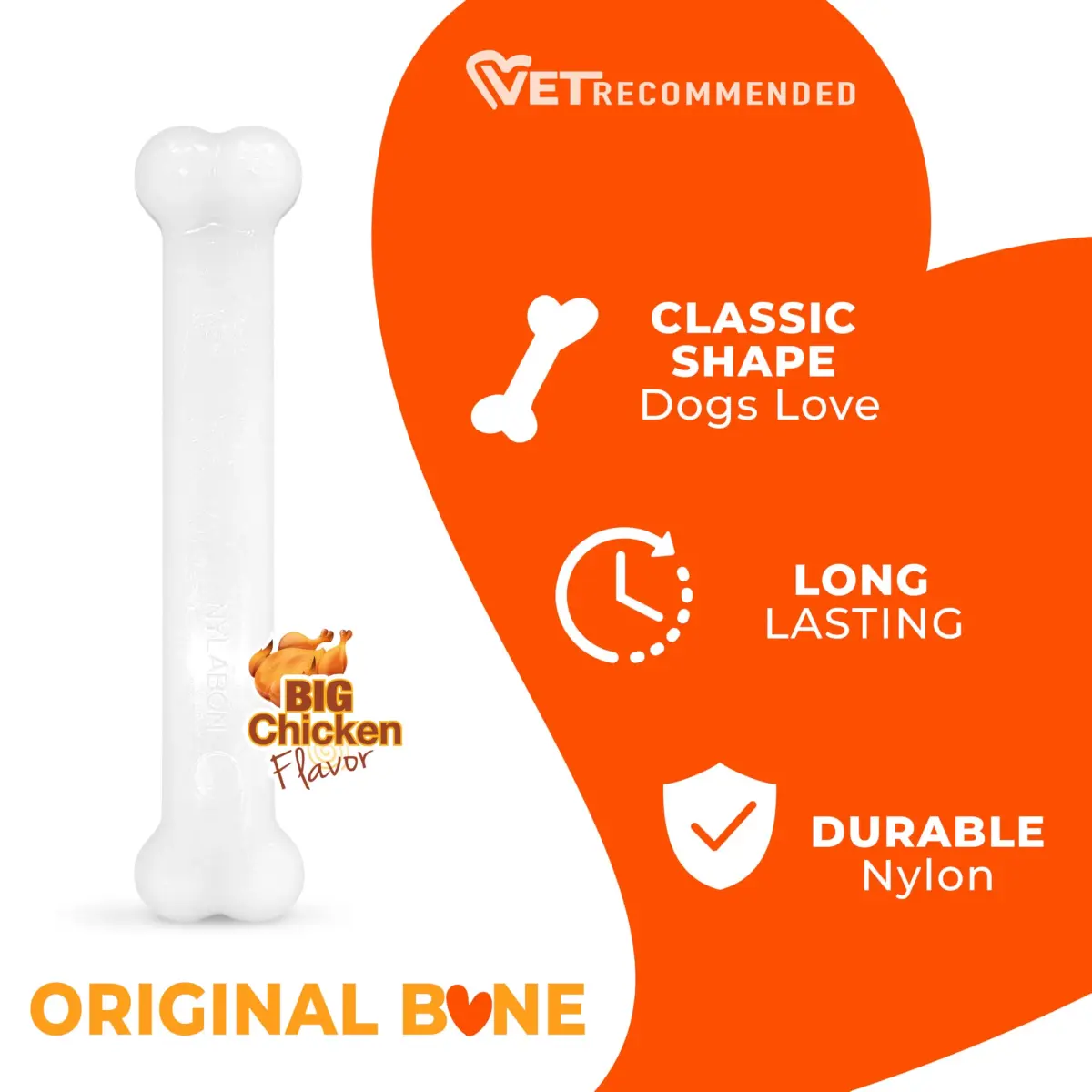 Nylabone Power Chew Classic Bone Dog Toy, Durable for Aggressive Chewers, Chicken Flavor, Large/Giant (Up to 50 lbs) - view 3