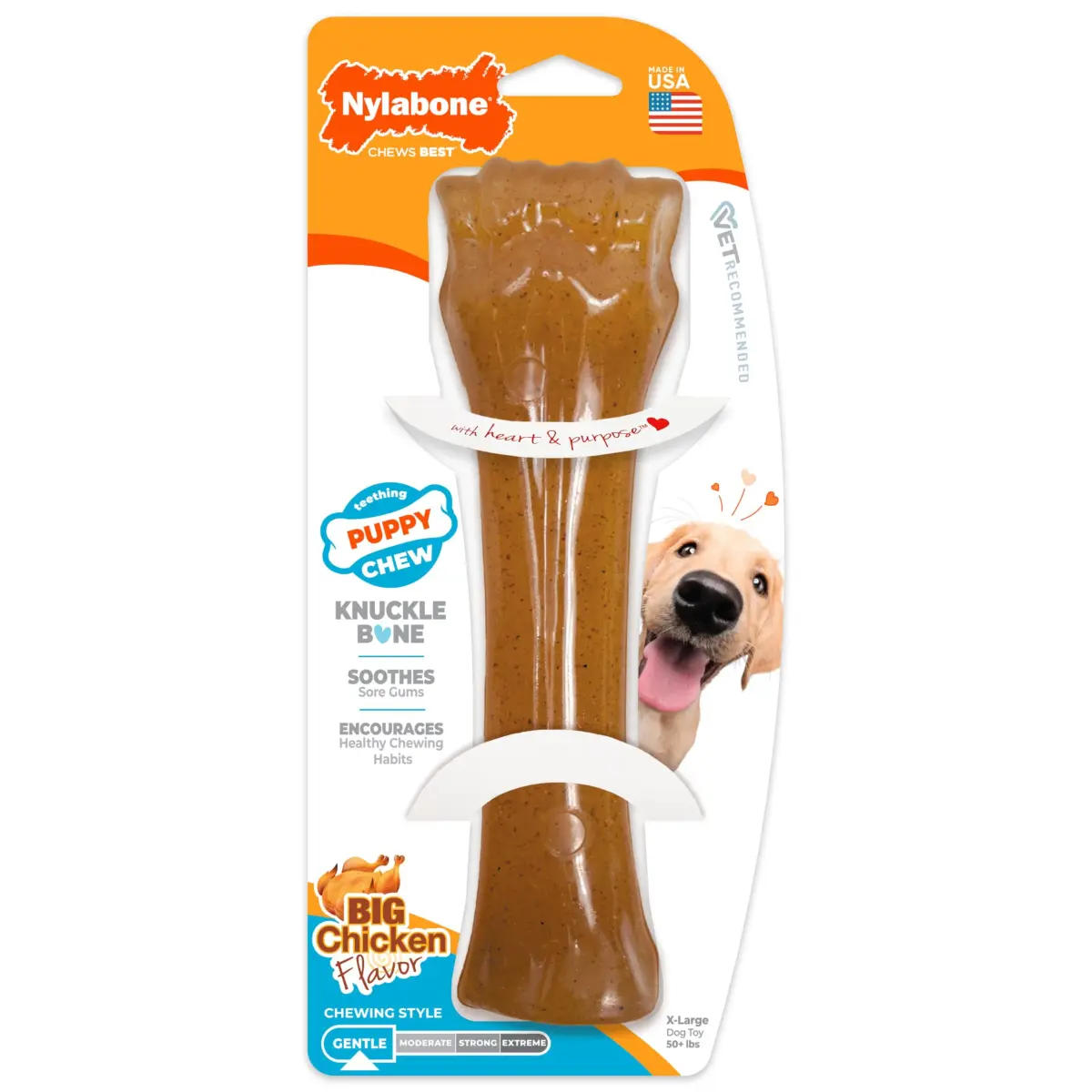 Nylabone Puppy Chew Teething Knuckle Bone Dog Chew Toy, Chicken Flavor, X-Large (0.35 lb) - main product image
