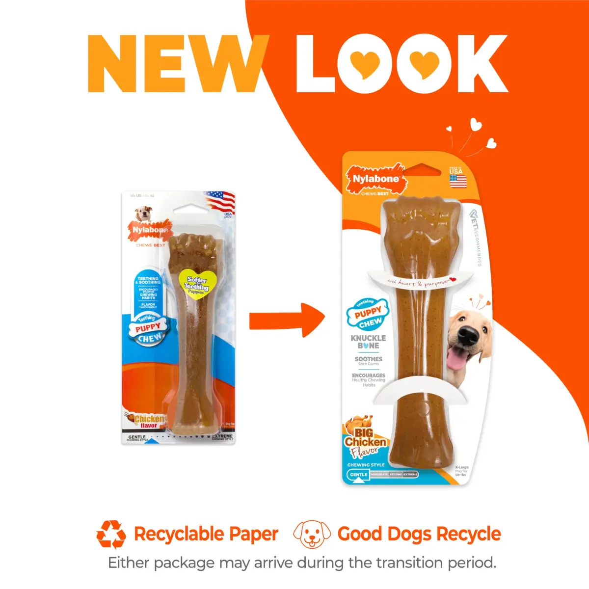 Nylabone Puppy Chew Teething Knuckle Bone Dog Chew Toy, Chicken Flavor, X-Large (0.35 lb) - view 3