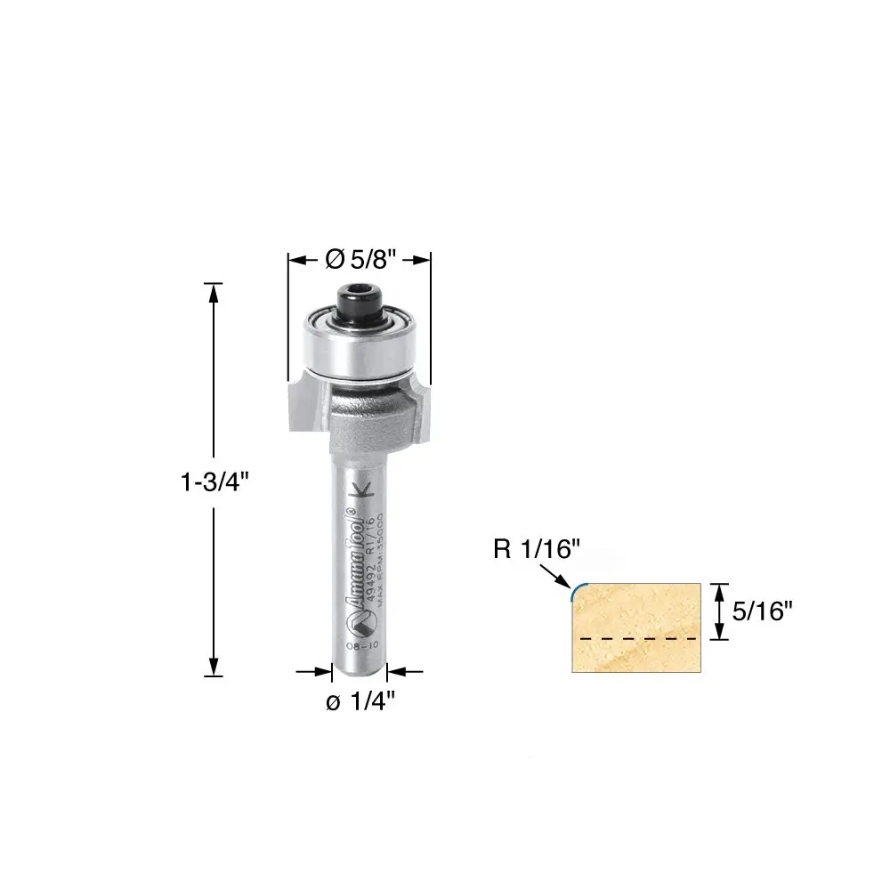Amana Tool Carbide Corner Round 1/16 Radius 5/8 Diameter | Precision Edge Profile (120 chars) - view 2