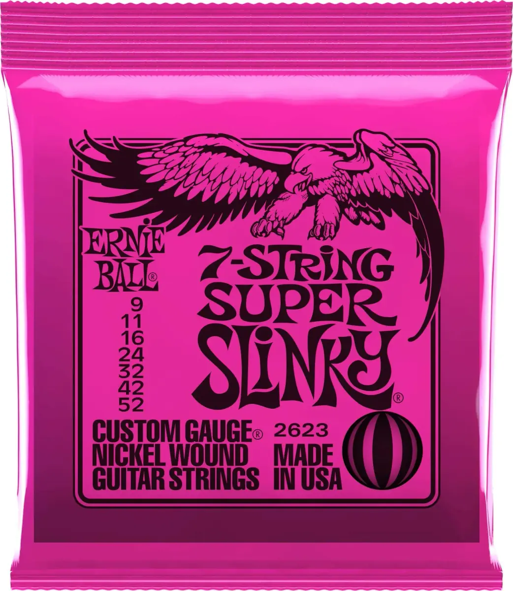 Ernie Ball Super Slinky 7-String Electric Guitar Strings 0.009-0.052 Gauge | Bright, Balanced Tone - main product image