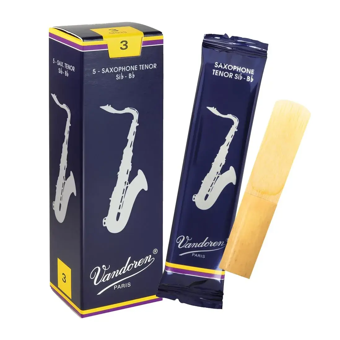 Vandoren SR223 Tenor Sax Traditional Reeds Strength 3; Box of 5 | 1.5cm (0.6in) x 4.4cm (1.7in) x 13cm (5.1in) - main product image