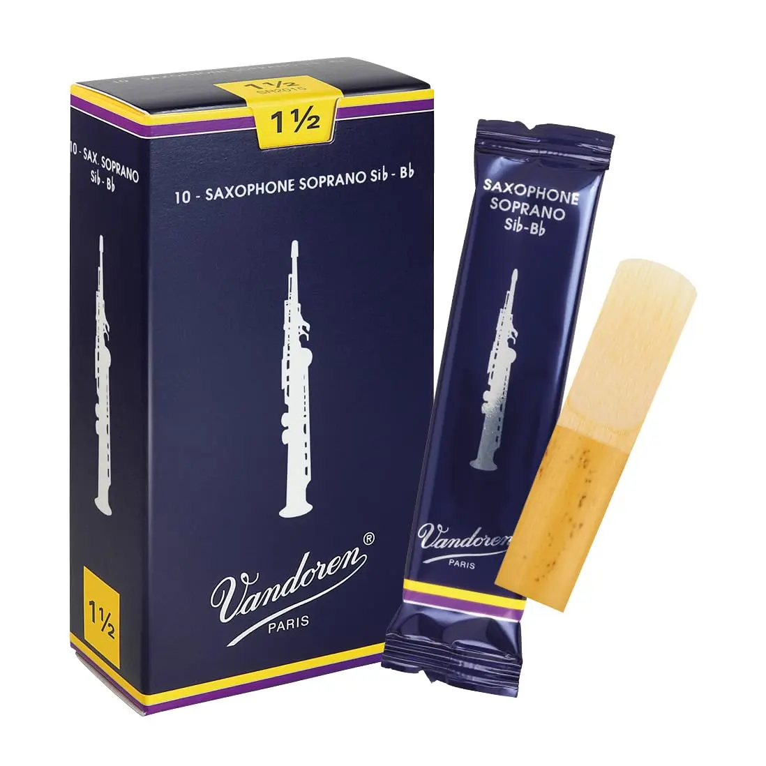 Vandoren SR2015 Soprano Sax Traditional Reeds Strength 1.5 | Box of 10 Cane Reeds for All Styles - main product image
