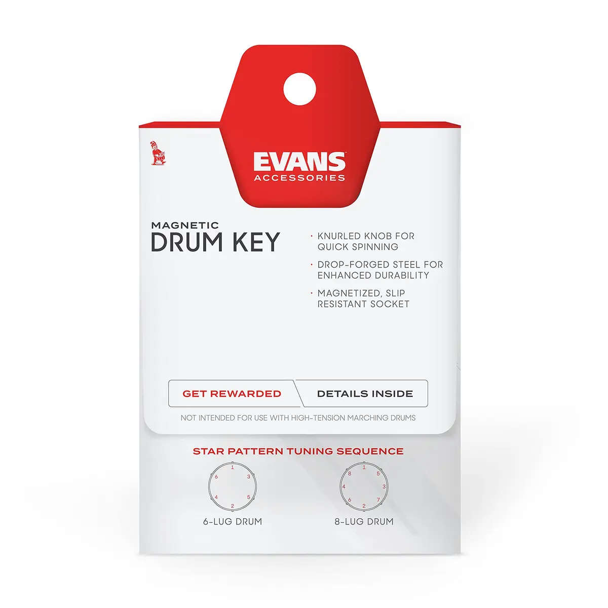 Evans Magnetic Head Drum Key | Drop-Forged Alloy Steel, Ergonomic, Magnetic Head, Silver (8.75 inches) - view 3