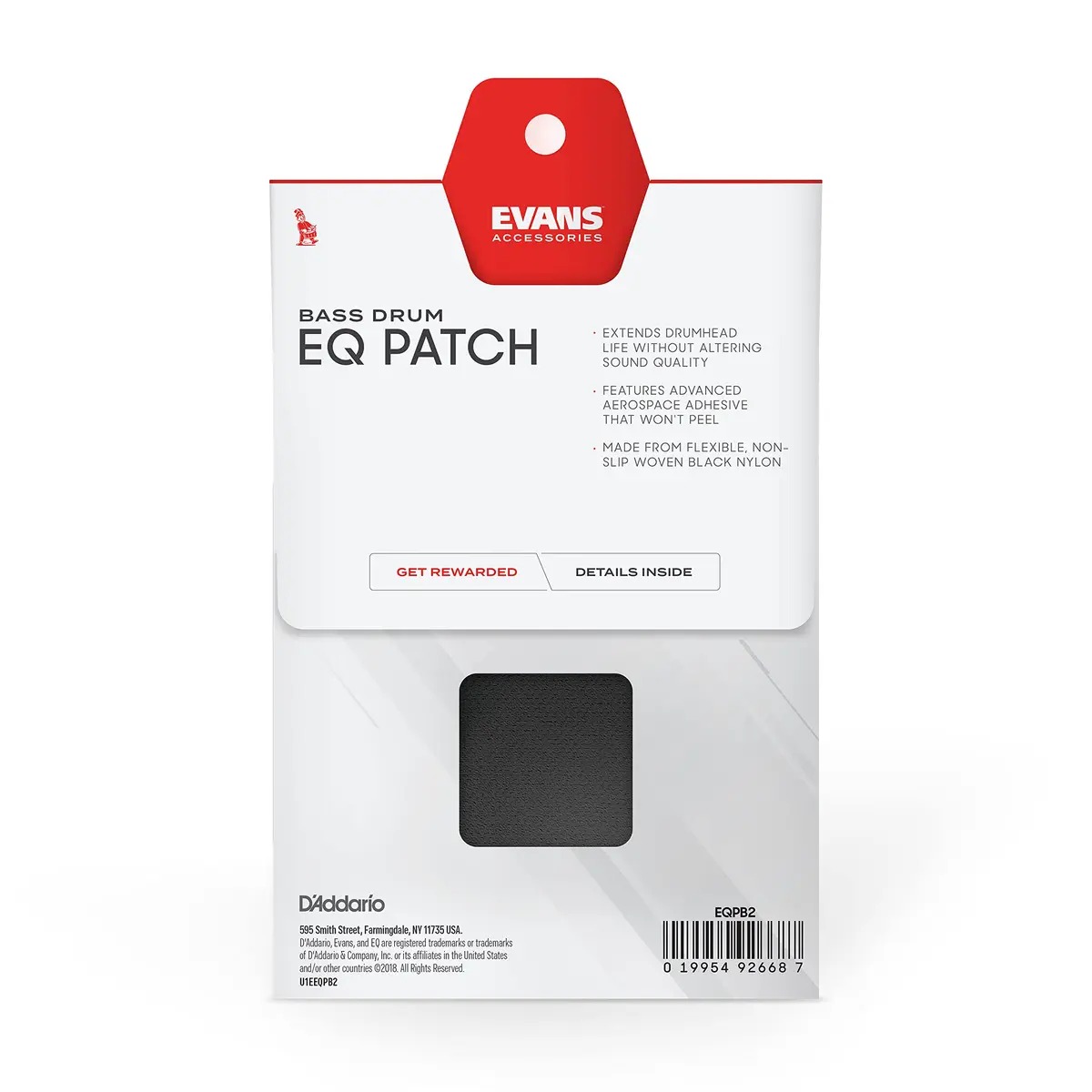 Evans EQ Double Pedal Patch, Black Nylon | Protects Bass Drum Head, Softens Attack - view 3