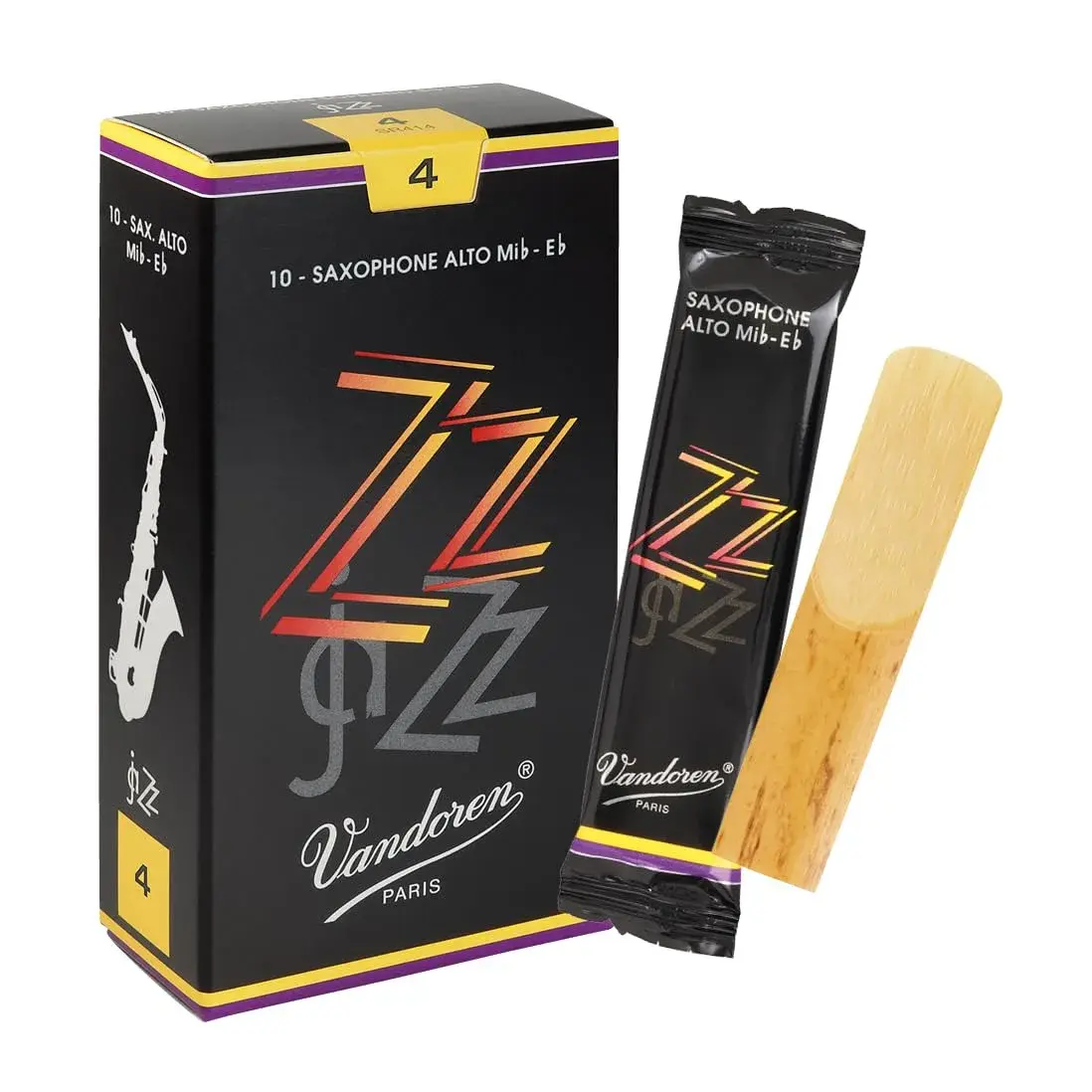 Vandoren SR414 Alto Sax ZZ Reeds Strength 4; Box of 10 | Jazz Tone & Response - main product image