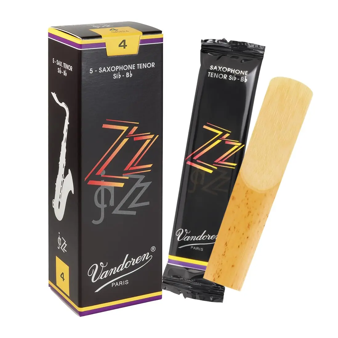 Vandoren SR424 Tenor Sax ZZ Reeds Strength 4 | Box of 5, Black Cane - main product image