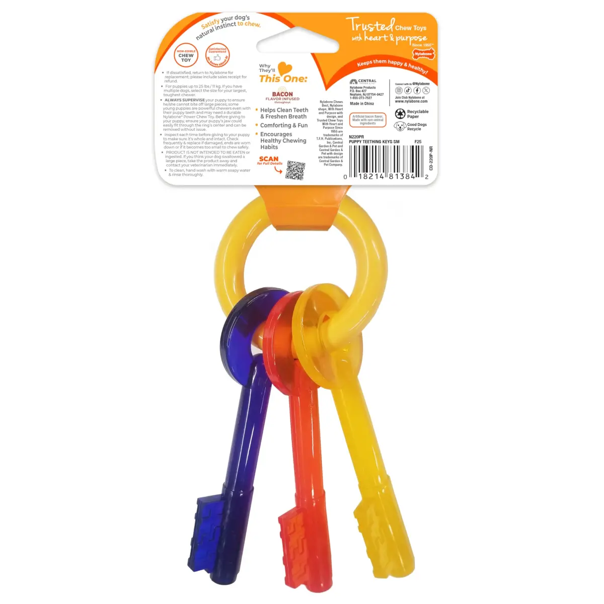 Nylabone Puppy Chew Teething Key Ring Dog Chew Toy, Bacon Flavor, Small | Soothes Gums & Cleans Teeth - view 3