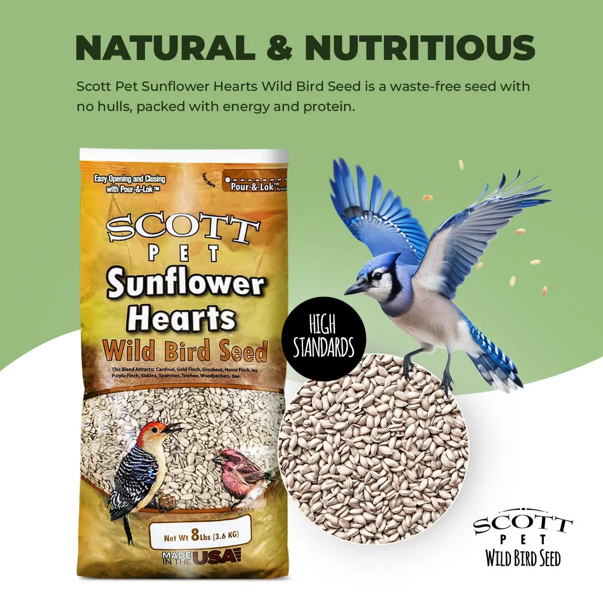 Scott Pet Wild Bird Seed Sunflower Hearts No Shells 8lb | High Protein for Backyard Birds - view 2