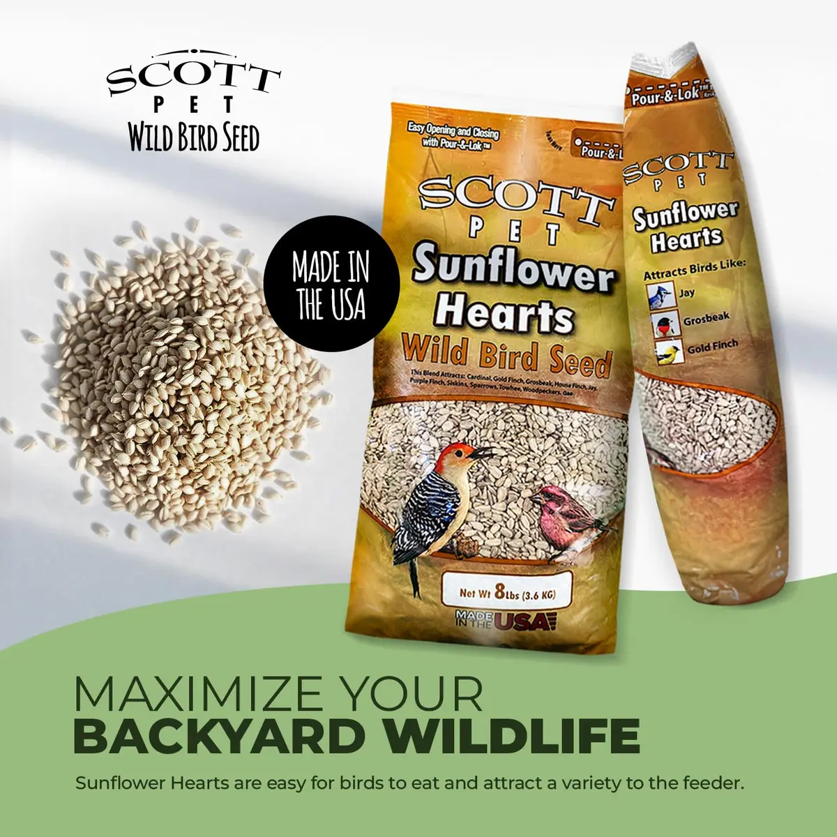 Scott Pet Wild Bird Seed Sunflower Hearts No Shells 8lb | High Protein for Backyard Birds - view 3