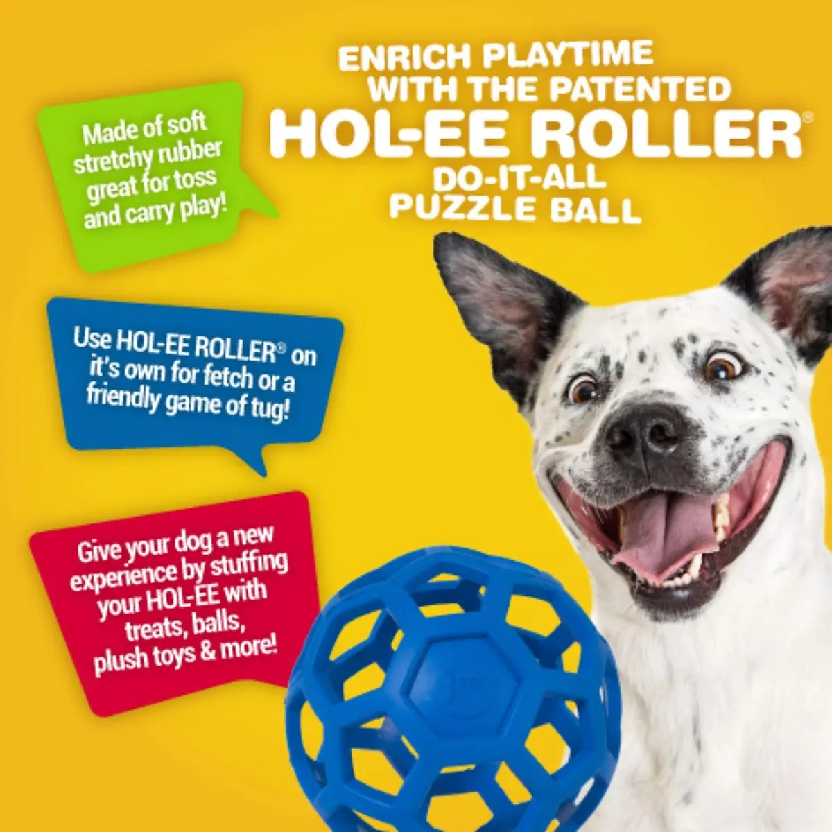 JW Pet HOL-ee Roller Dog Toy 3in Natural Rubber for Small Dogs | Puzzle & Treat Dispenser - view 3