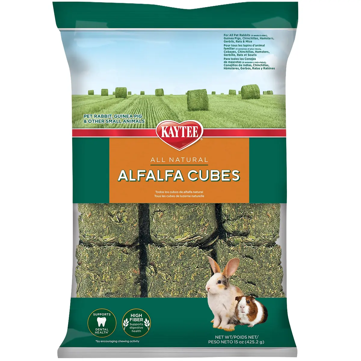 Kaytee Alfalfa Cubes for Rabbits and Guinea Pigs, 15 Oz (425 g) | High Protein Fiber Source for Small Animals - main product image