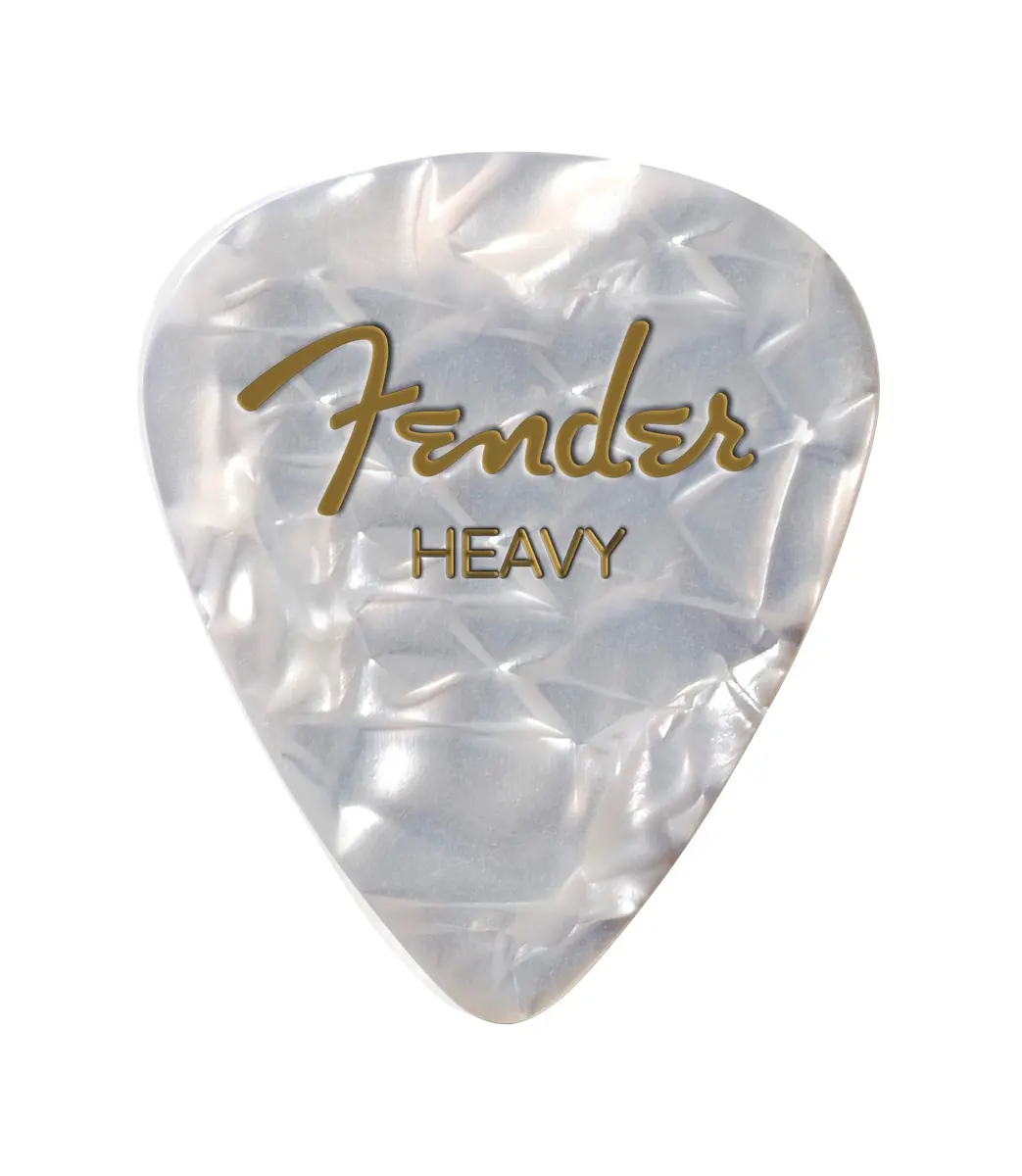 Fender Premium Celluloid Guitar Picks 351 Shape, White Moto, Heavy | Classic feel, durable, perfect for versatile styles - main product image