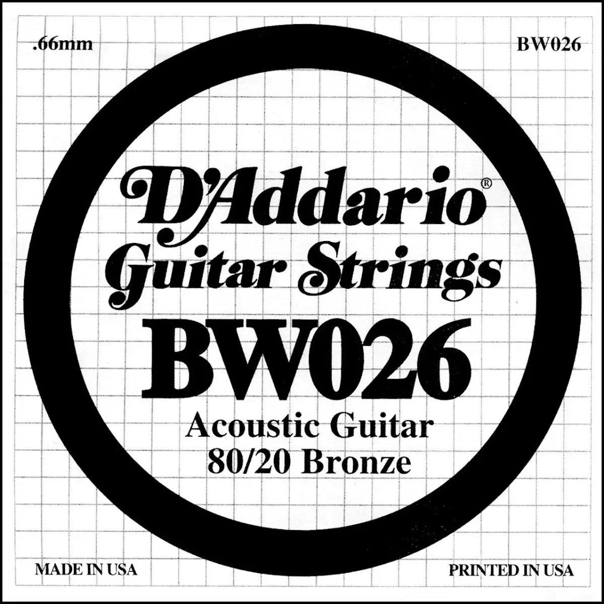 D'Addario BW026 Bronze Wound Acoustic Guitar Single String, .026 Gauge | Crisp Tone - main product image