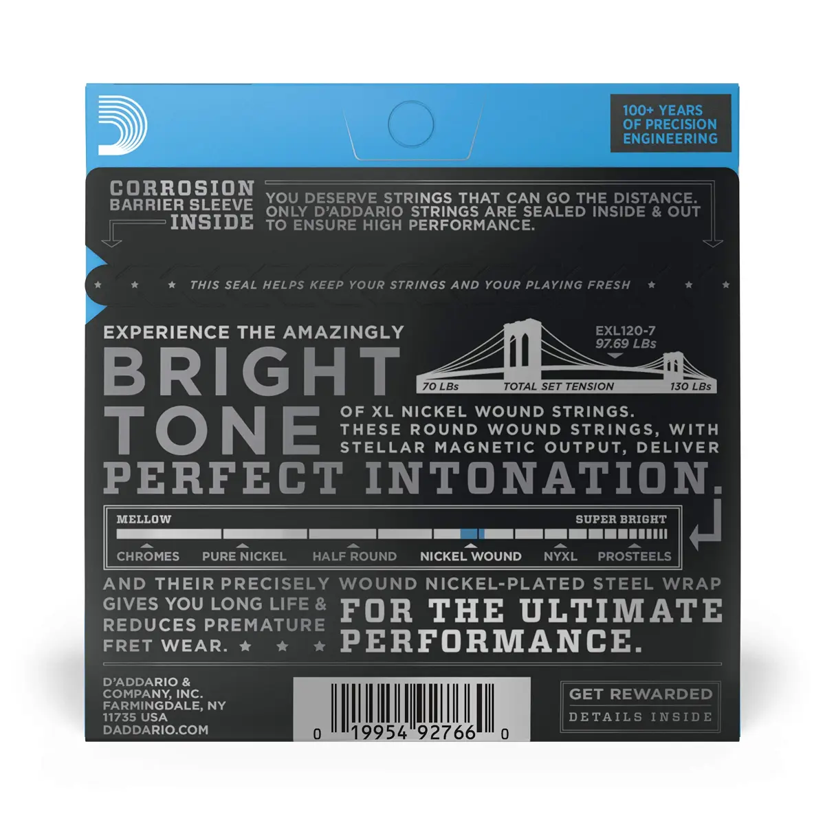 D'Addario XL Nickel EXL120-7 Electric Guitar Strings, 7-String 09-54 | Bright Tone, Perfect Intonation - view 2
