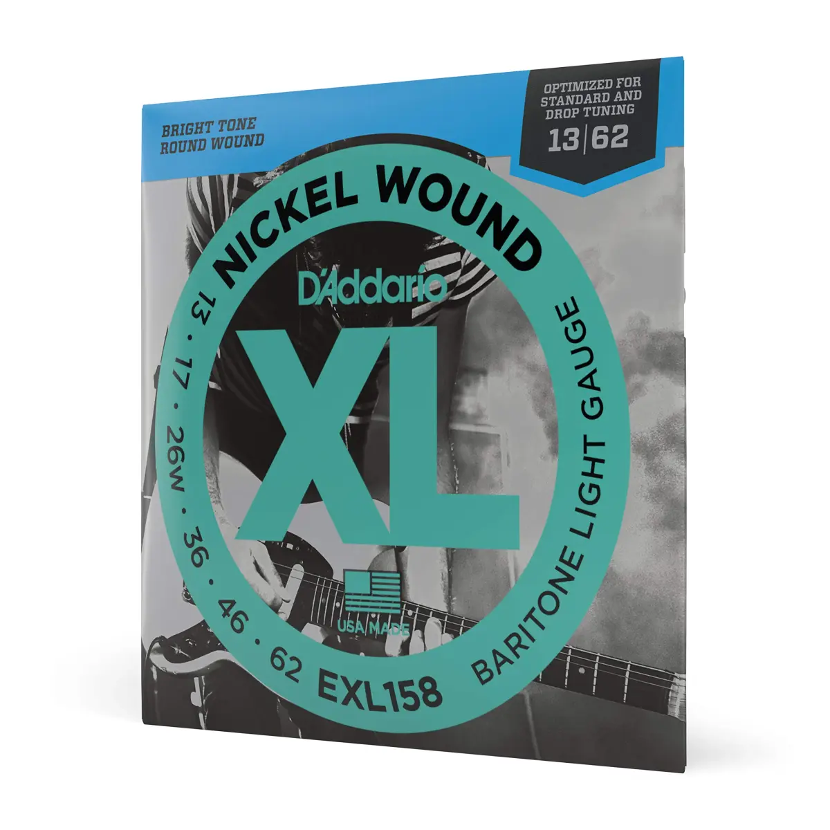 D'Addario XL Nickel EXL158 Baritone Electric Guitar Strings 13-62 (0.33-1.57 mm) | Bright Tone & Perfect Intonation - main product image