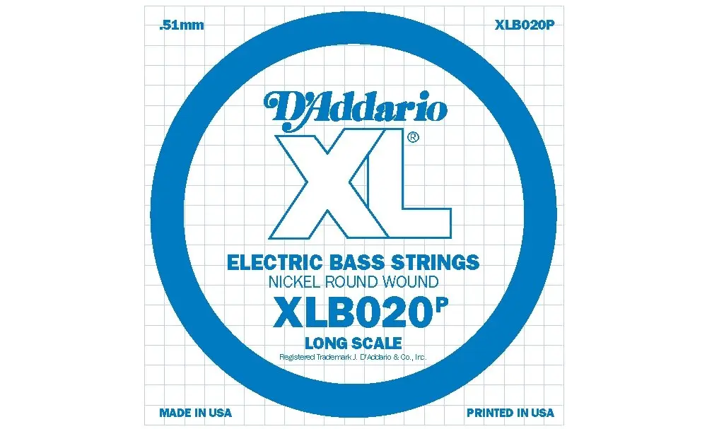 D'Addario XLB020P Plain Steel Bass Guitar String .020 | Bright Tone, Long Scale, USA - main product image