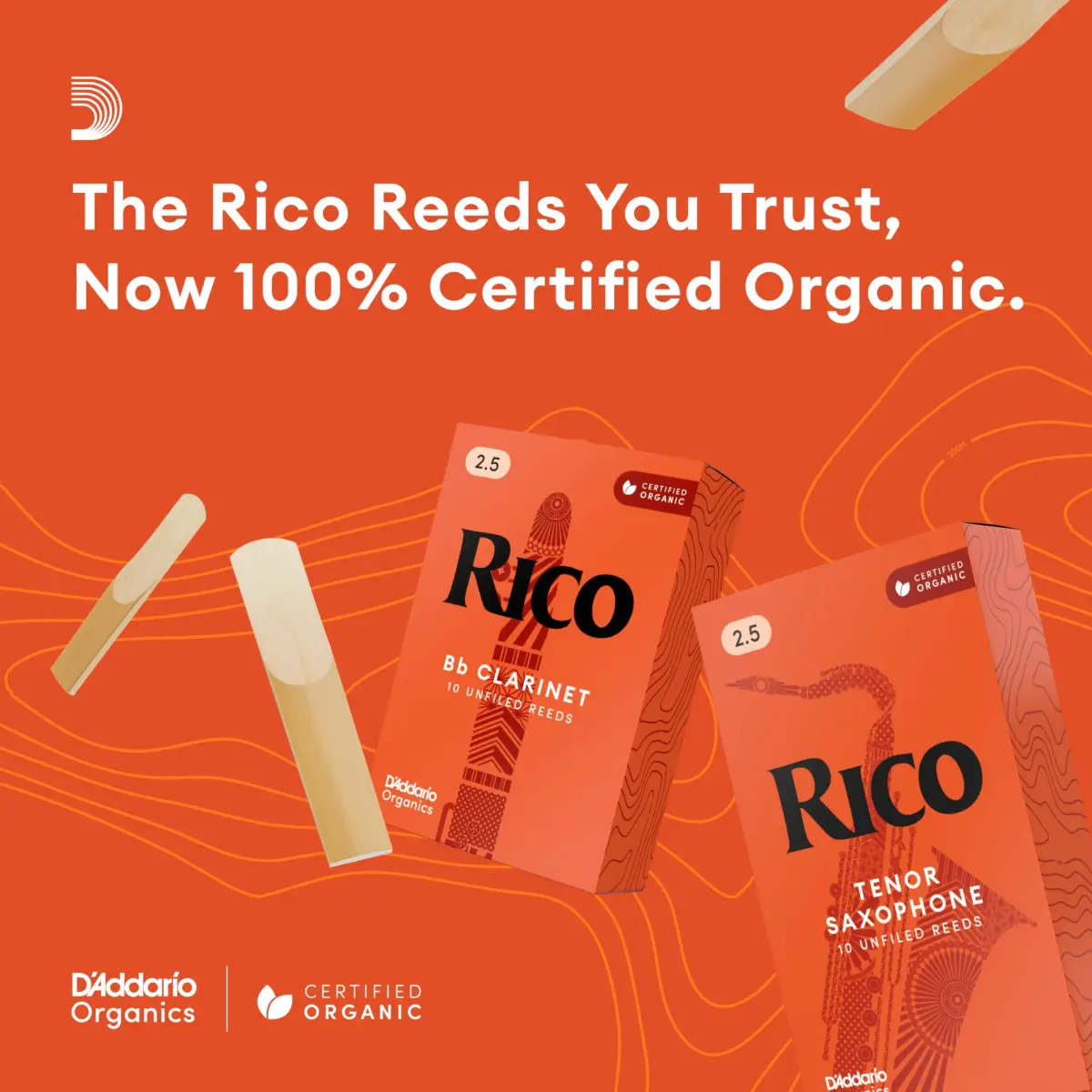 D'Addario Rico Organic Alto Saxophone Reeds, Strength 2.5, 10 Pack | Consistent Response for Beginners - view 2