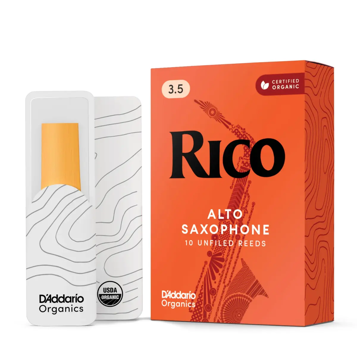 Rico Organic Alto Saxophone Reeds Strength 3.5 (10 Pack) | Easy Response for Students - main product image