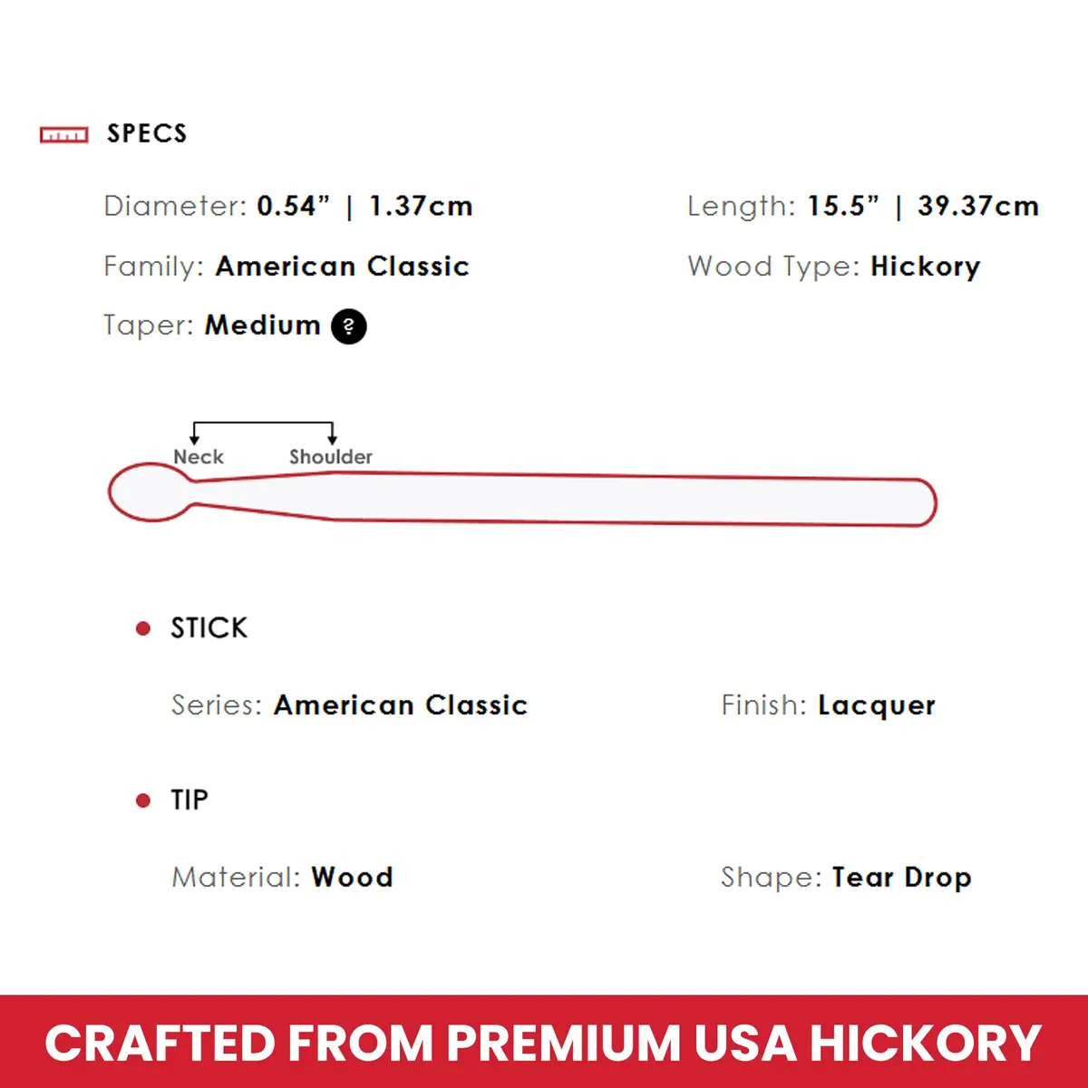 Vic Firth American Classic 7A Drumsticks | Hickory Wood, Nylon Tip Pair (39.37 cm / 15.5 in) - view 5