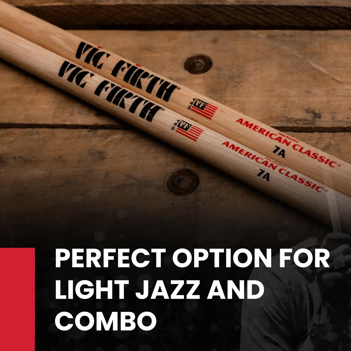 Vic Firth American Classic 7A Drumsticks | Hickory Wood, Nylon Tip Pair (39.37 cm / 15.5 in) - view 2
