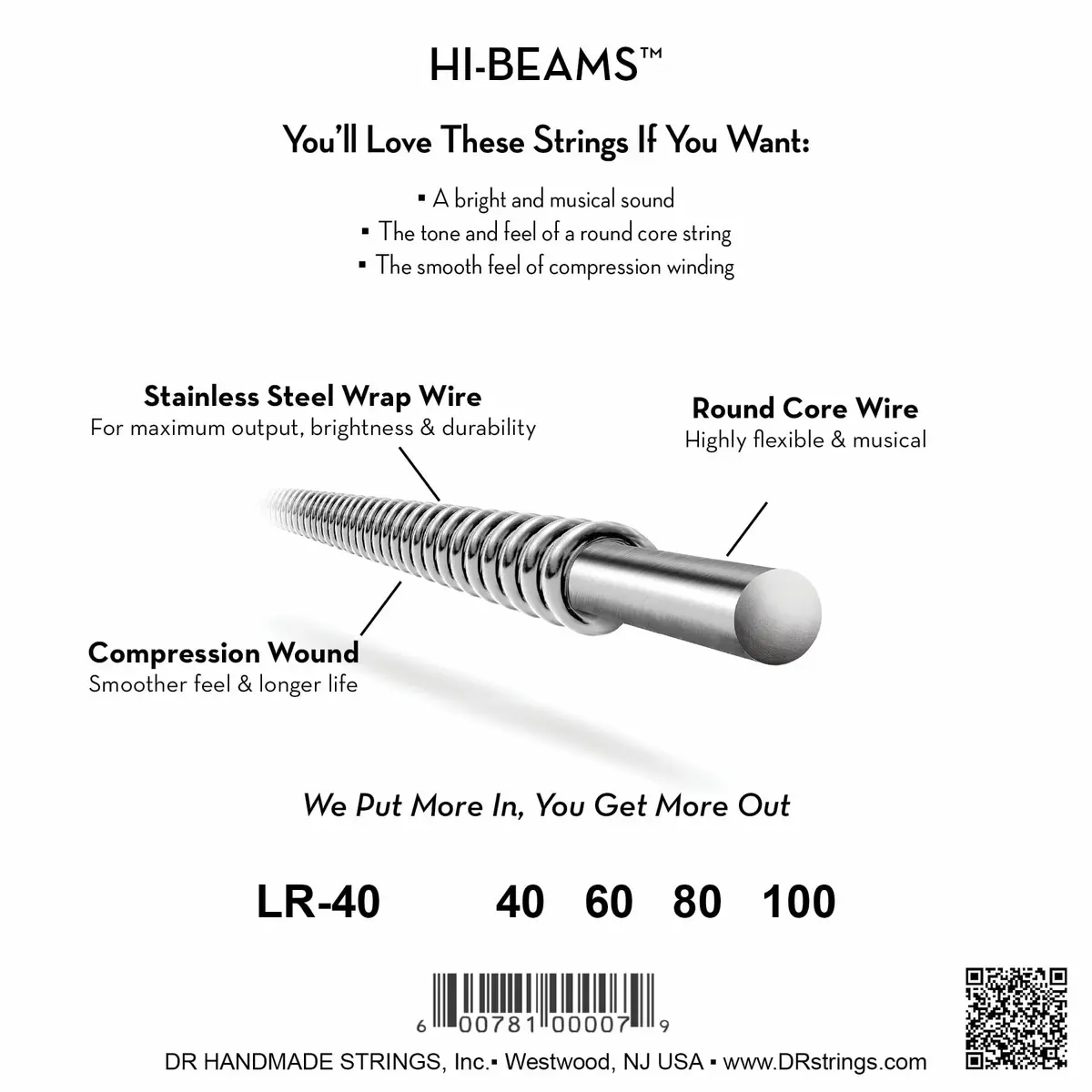 DR Strings HI-BEAM™ Stainless Steel Bass Strings (40-100) | Bright, Long-Lasting, USA Wound - view 2
