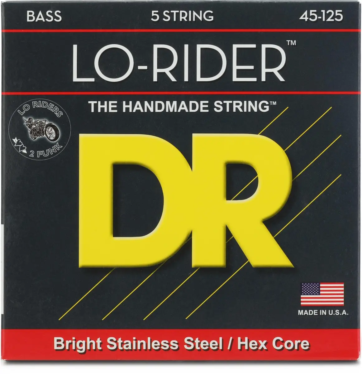 DR Strings Lo-Rider Electric Bass Guitar Strings (45-125, 5-String) | Deep, accurate harmonics for bassists - main product image