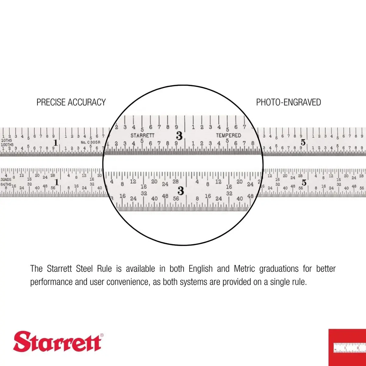 Starrett Full Flexible Steel Rule, 5-3/4" Length, 0.4mm Thickness | Precision Steel Measuring Tool - view 3