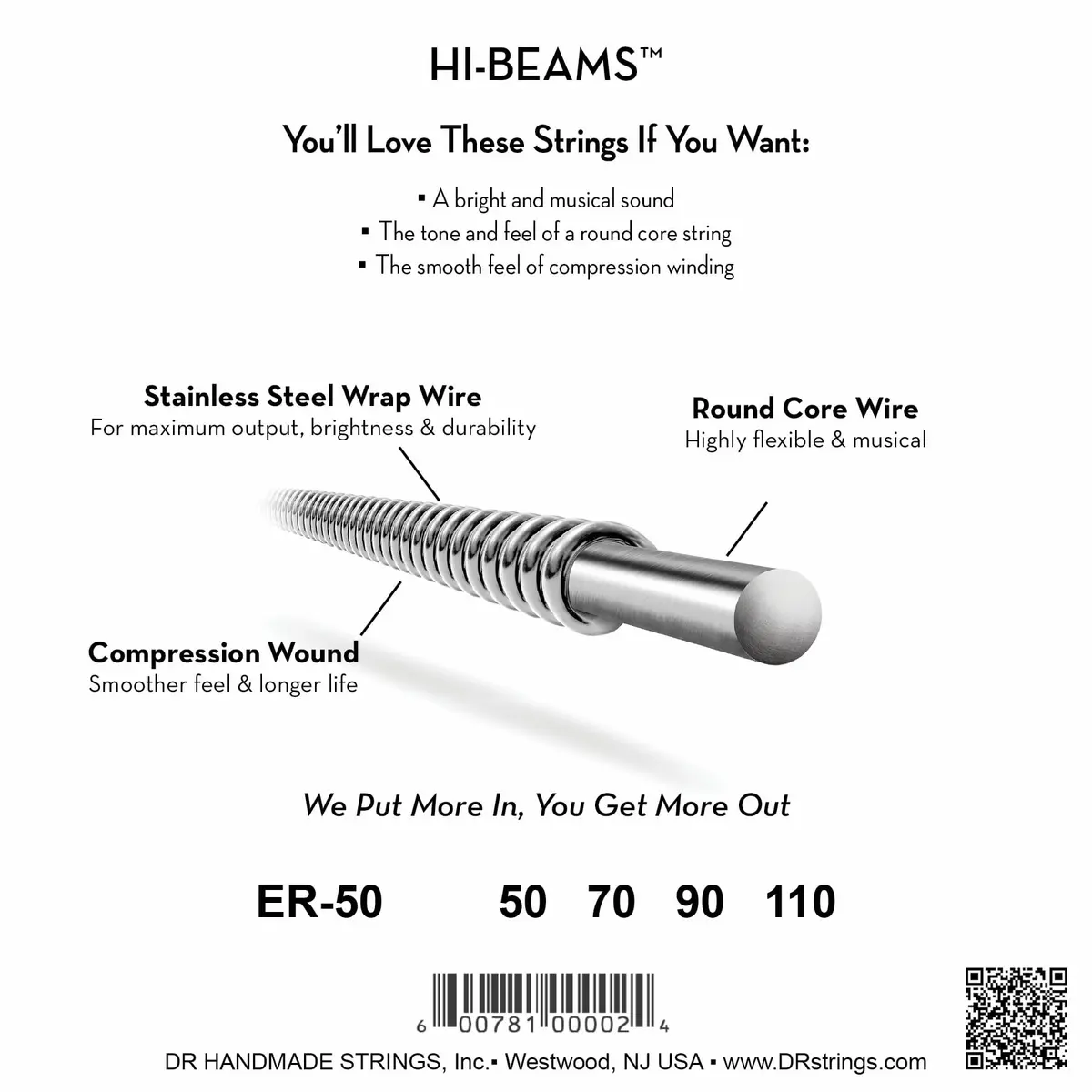 DR Strings HI-BEAM™ Stainless Steel Bass Strings 50-110 | Bright, Durable, USA Made - view 2