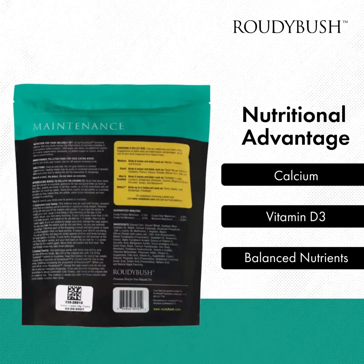 RoudyBush Daily Maintenance Bird Food Small Pellets 1.25 kg (44 oz) | Scientifically Formulated Nutrition - view 5