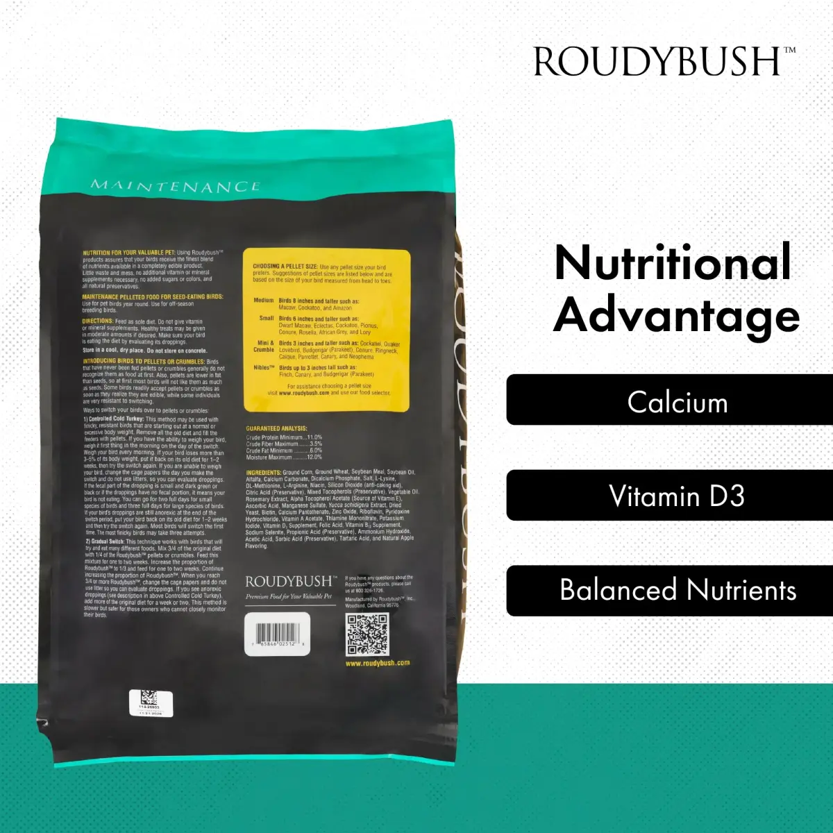 RoudyBush Daily Maintenance Bird Food Small Pellets 12.11 kg (25 lb) | Scientifically Formulated for Birds - view 5