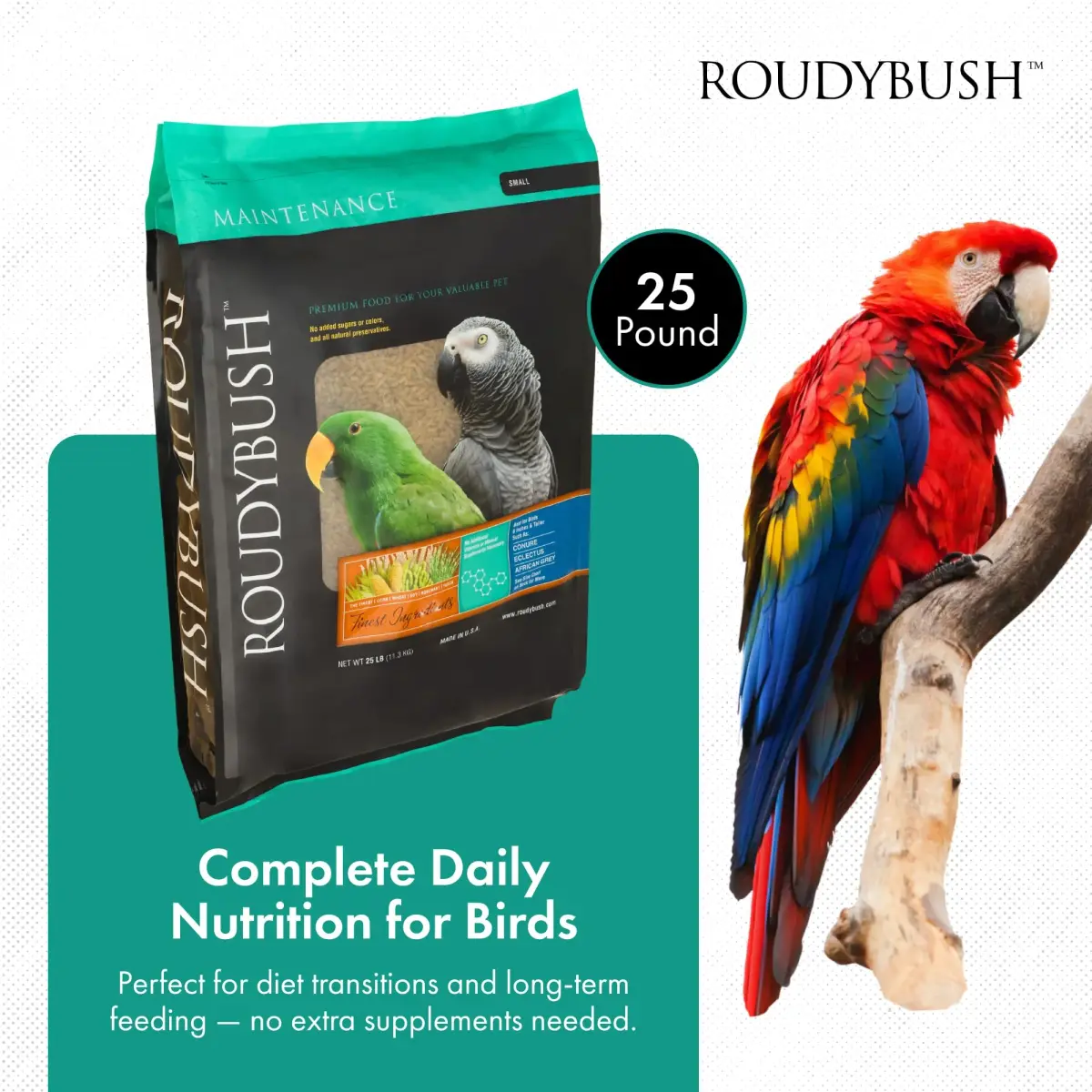 RoudyBush Daily Maintenance Bird Food Small Pellets 12.11 kg (25 lb) | Scientifically Formulated for Birds - view 2