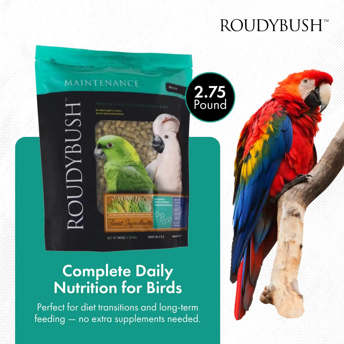 RoudyBush Daily Maintenance Bird Food Medium Pellets 1.27 kg (2.8 lb) | Scientifically Formulated for All Life Stages - view 2