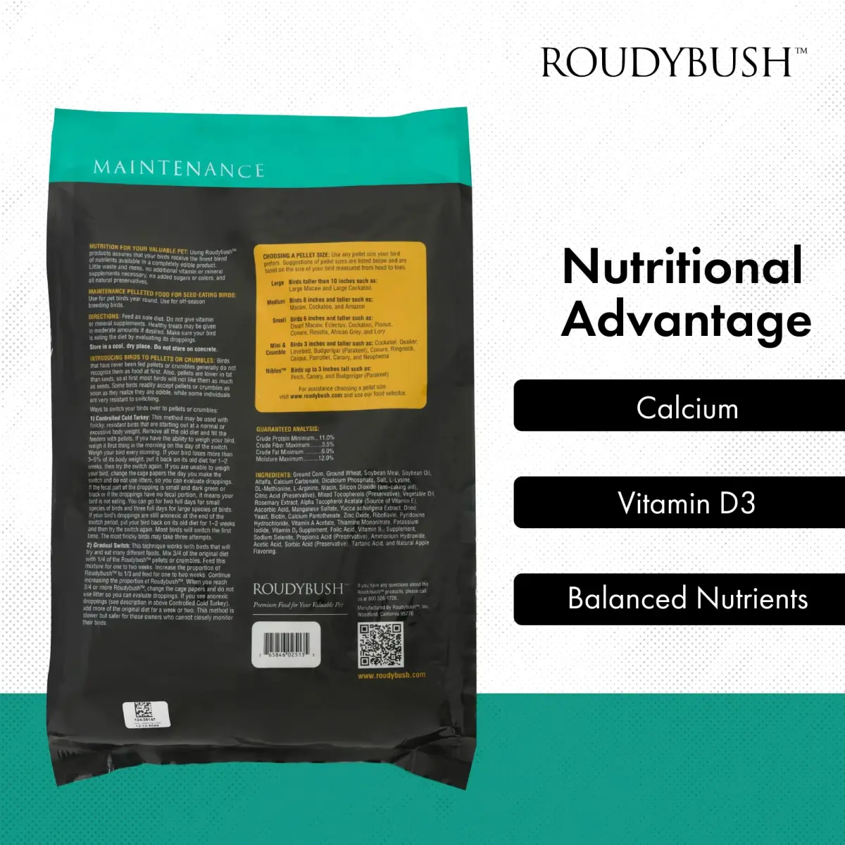 RoudyBush Daily Maintenance Bird Food Medium Pellets 12 kg (25 lb) | Wholesome Nutrition for Parrots, Cockatiels, Conures - view 5