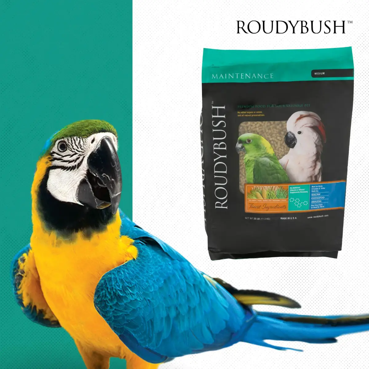 RoudyBush Daily Maintenance Bird Food Medium Pellets 12 kg (25 lb) | Wholesome Nutrition for Parrots, Cockatiels, Conures - view 8