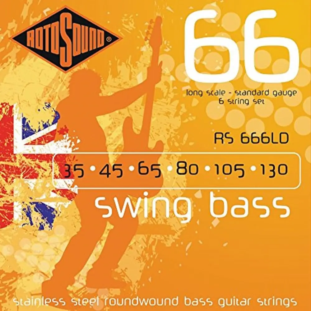 Rotosound Swing Bass 66 Stainless Steel 6 String Bass Guitar Strings | Bright, Punchy, Energetic Tone - main product image