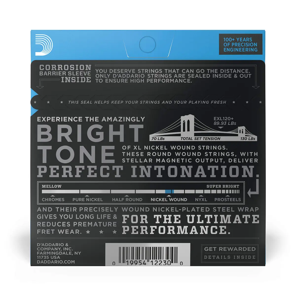 D'Addario XL Nickel EXL120+ Electric Guitar Strings 9.5-44 (2.69mm-1.12mm) | Bright Tone, Perfect Intonation - view 2