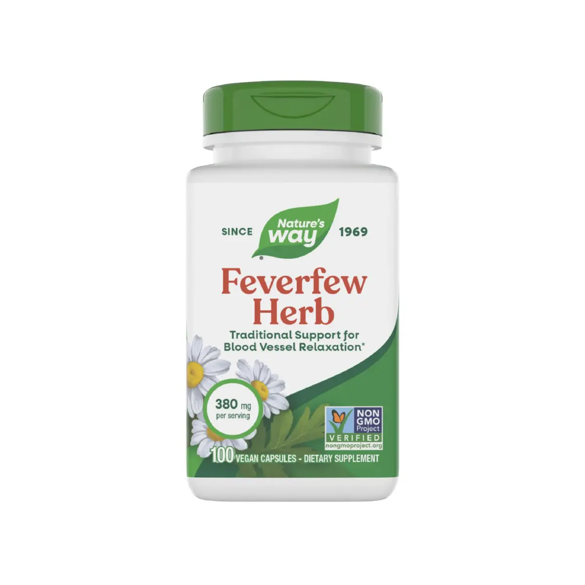 Nature's Way Feverfew Herb Capsules 380 mg 100 Ct | Traditional Support for Blood Vessel Relaxation - main product image