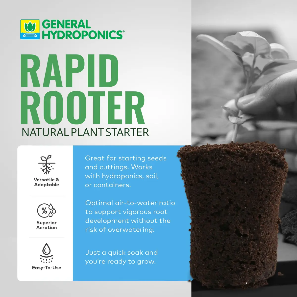 General Hydroponics GH3253 Rapid Rooter Replacement Plugs 50 Count | Organic Soilless Grow Plugs for Seedlings & Cuttings - view 2