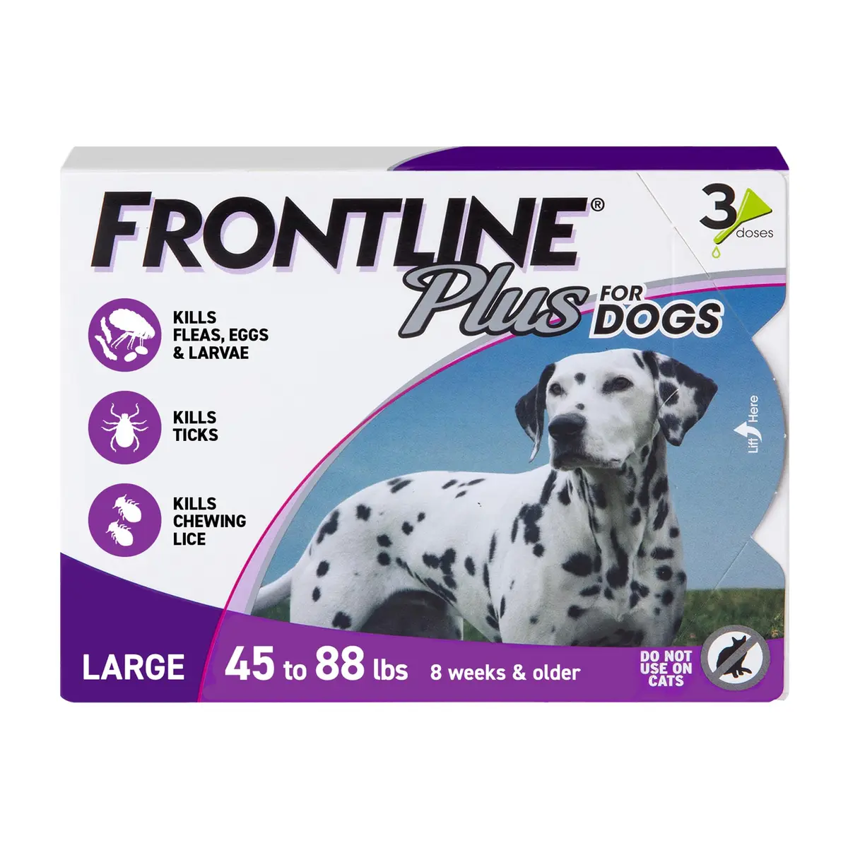 Frontline Plus Flea & Tick Spot Treatment for Large Breed Dogs 45-88 lbs. (Purple) 3 Count | Waterproof Monthly Flea & Tick Control - main product image