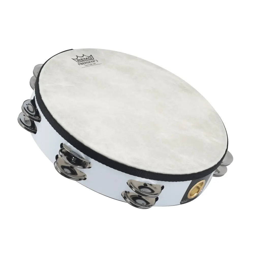 Remo Fiberskyn Tambourine - Quadura White, 10" | Professional Hand Percussion Instrument - main product image